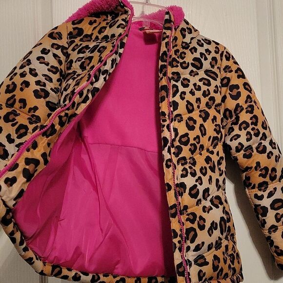 GIRLS WINTER CHEETAH PINK BUBBLE JACKET - Picture 4 of 15